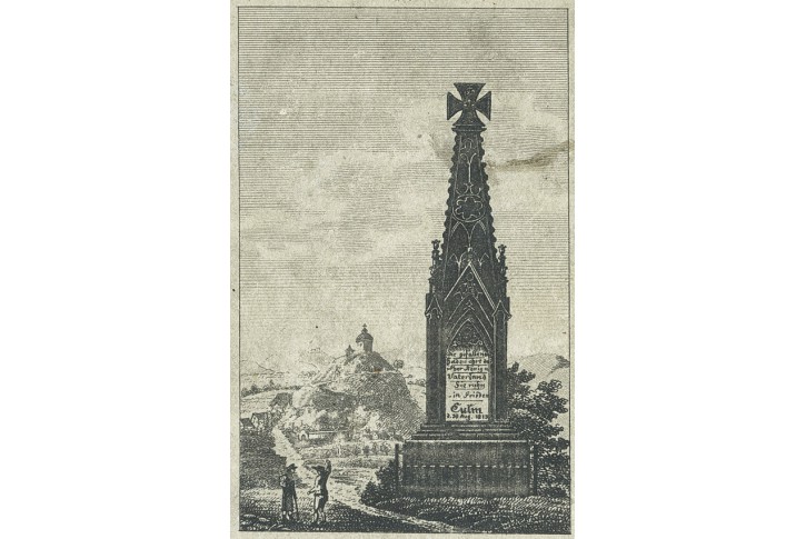 Chlumec bitva pam&aacute;tn&iacute;k, Gerle, mědiryt, 1823