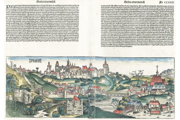 Praha, H. Schedel, kolor. dřevořez 1493