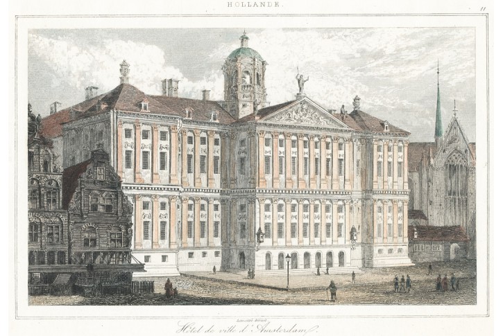 Amsterdam radnice, Le Bas, kolor. oceloryt, (1840)