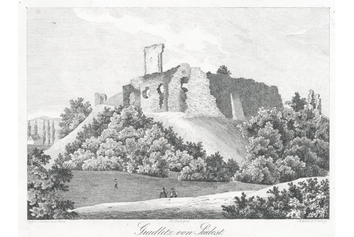 Choustn&iacute;kovo Hradi od jv, Heber, litografie, 1844