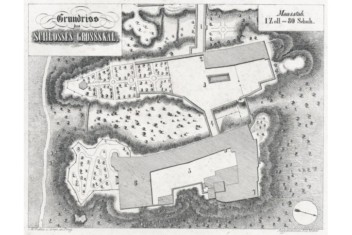 Hrub&aacute; Sk&aacute;la půdorys, Heber, litografie, 1844