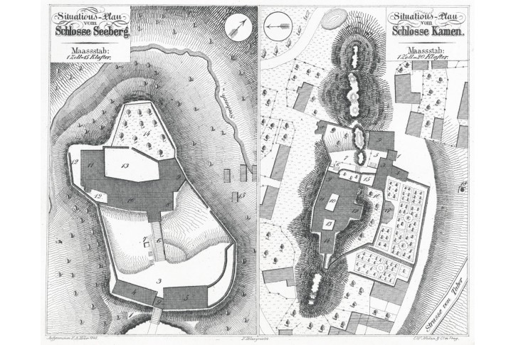 Ostroh , K&aacute;men, půdorys, Heber , litografie, 1848