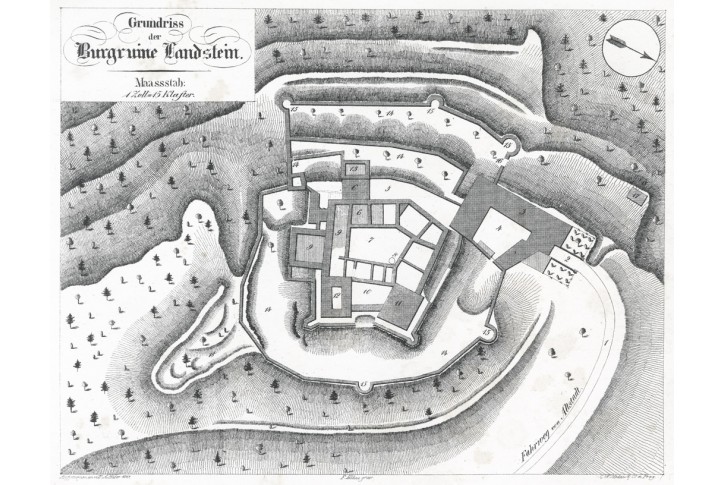 Land&scaron;tejn půdorys, Heber, litografie, 1848