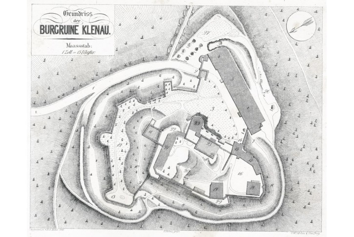 Klenov&aacute; půdorys, Heber , litografie, (1848)
