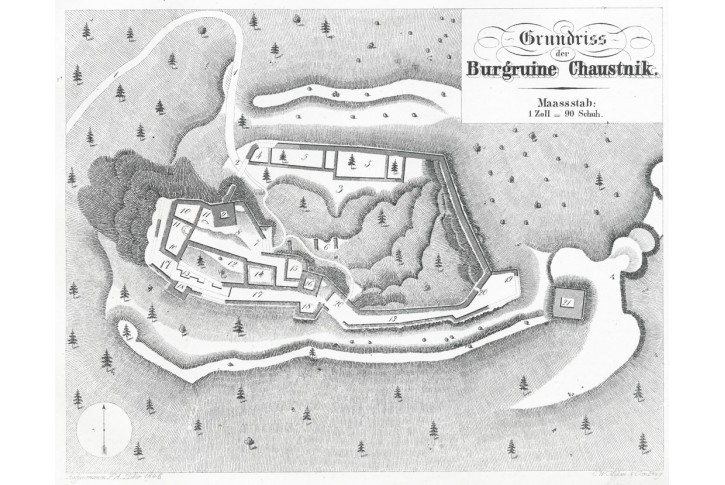 Choustn&iacute;k půdorys, Heber, litografie, 1847