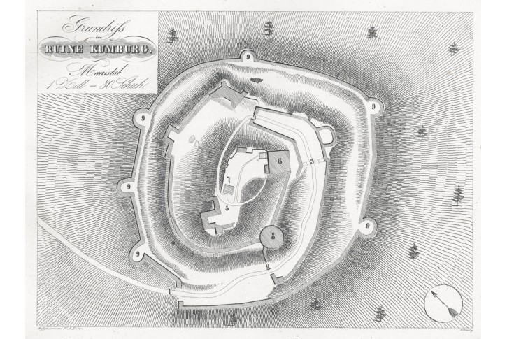 Kumburk půdorys, Heber, litografie, 1845