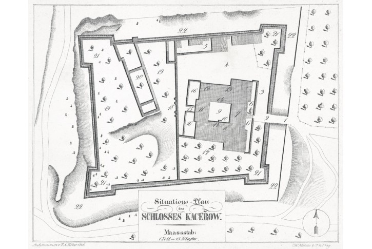 Kaceřov půdorys, Heber, litografie, 1846