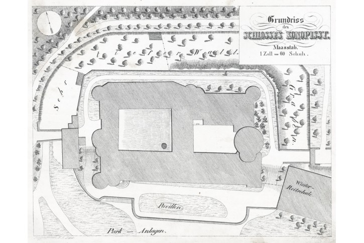 Konopi&scaron;tě půdorys, Heber, litografie, 1844