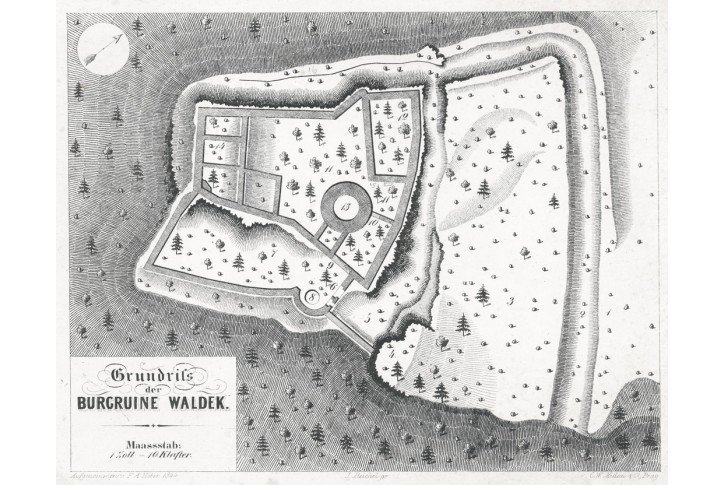 Valdek Waldek půdorys, Heber, litografie, 1849