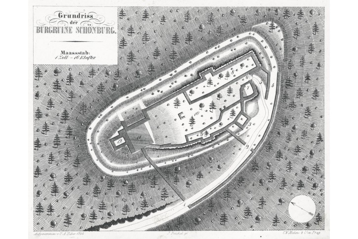 &Scaron;umburk půdorys, Heber, litografie, 1849