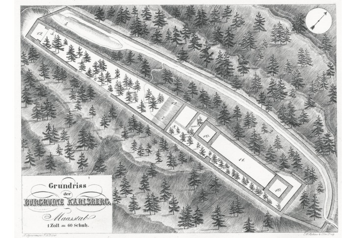 Ka&scaron;perk půdorys, Heber, litografie, 1844