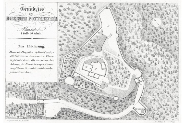 Pot&scaron;tejn půdorys, Fr, Heber, litografie, 1843