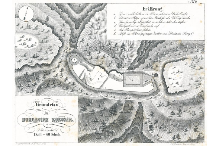 Kokoř&iacute;n půdorys, Heber, litografie, 1842