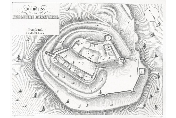 Riesenberg půdorys, Heber , litografie, 1846