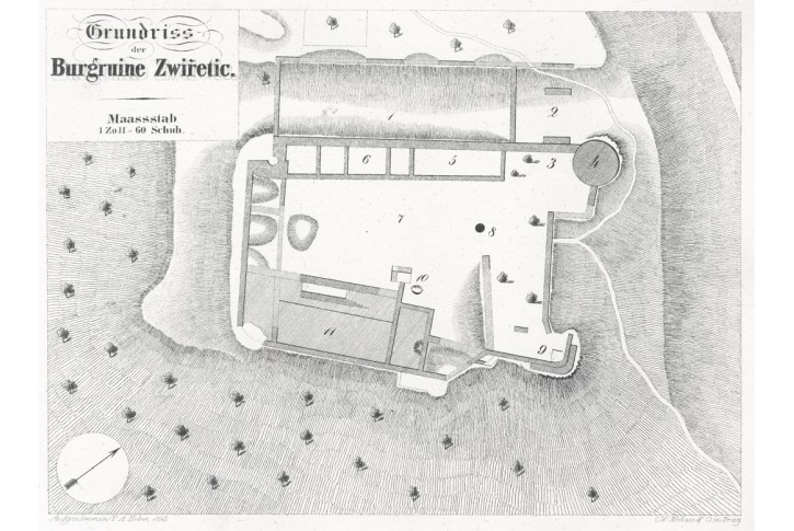 Zv&iacute;řetice půdorys, Heber , litografie, 1846