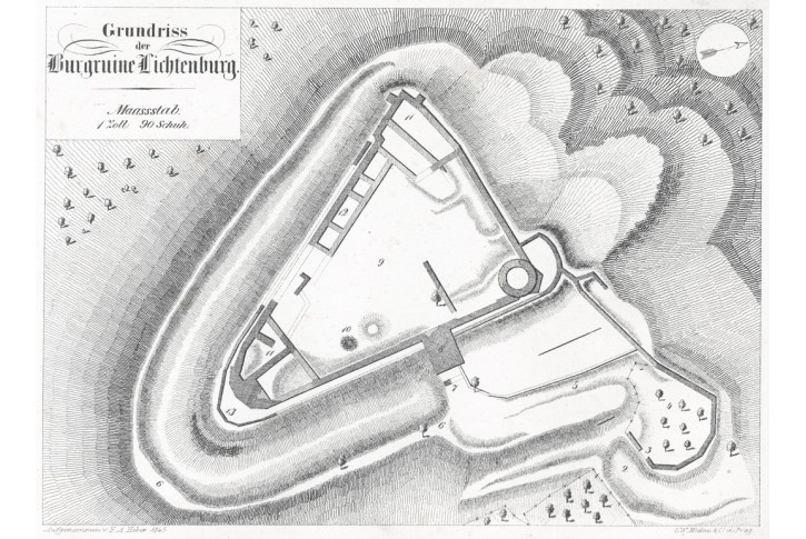 Lichnice půdorys, Heber , litografie, 1846