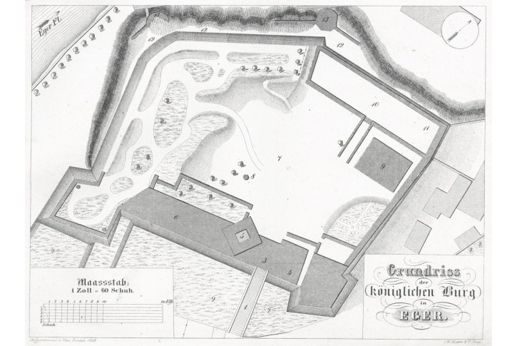 Cheb půdorys, Heber , litografie, 1846