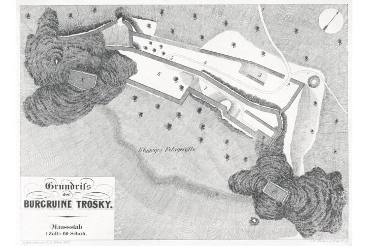 Trosky půdorys, Heber , litografie, 1846