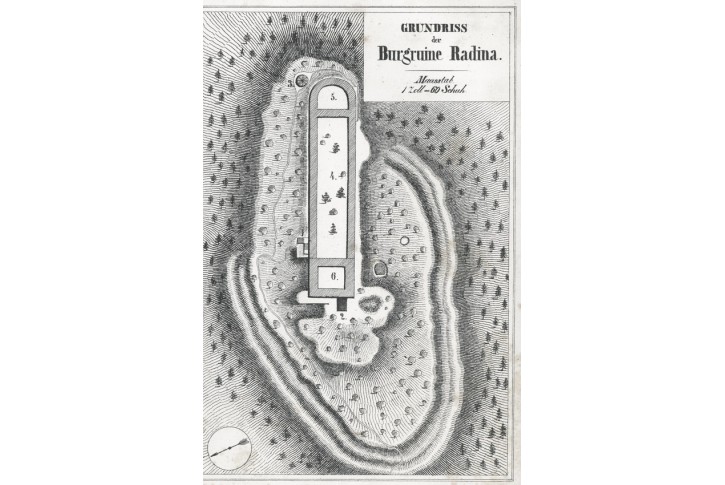 Radyně půdorys, Heber, litografie, 1843