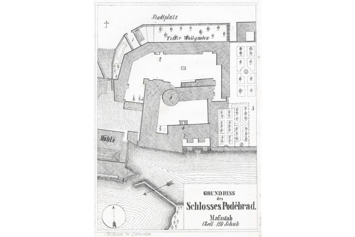 Poděbrady půdorys, Heber, litogr., 1843