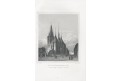 Louny kostel sv. Mikuláše, Lange, oceloryt, 1842