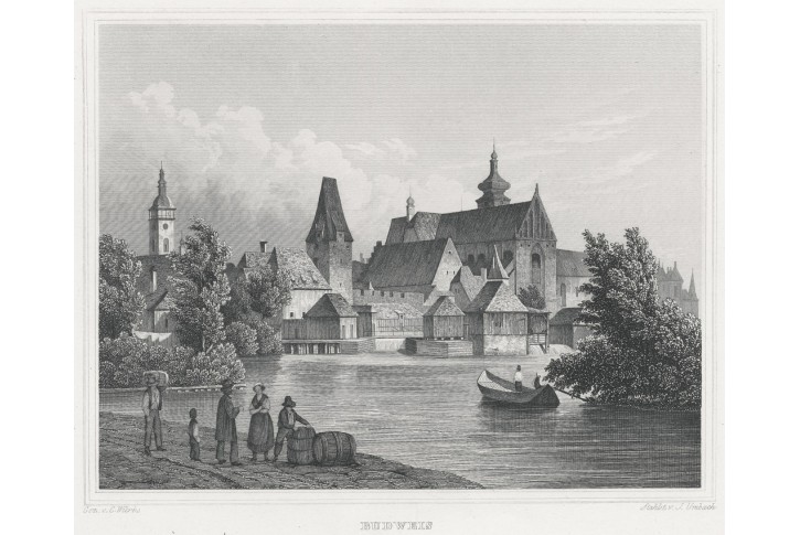 Česk&eacute; Budějovice, Lange, oceloryt, 1842