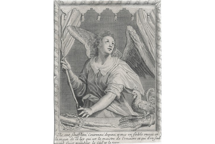 Anděl trnov&aacute; koruna, Mallery, mědiryt, (1580)