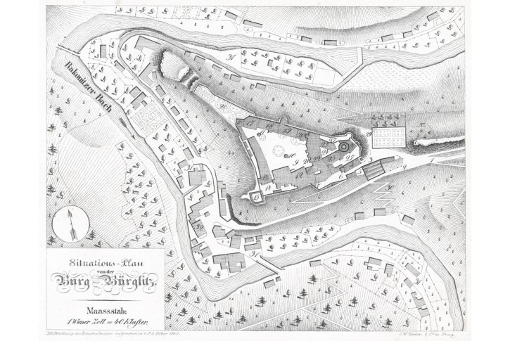 Křivokl&aacute;t půdorys, Heber, litografie, 1846