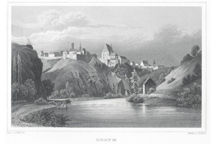 Znojmo, Lange, oceloryt, 1848