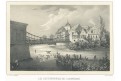 Jaroměř řetězov&yacute; most, Semmler, litografie, 1845