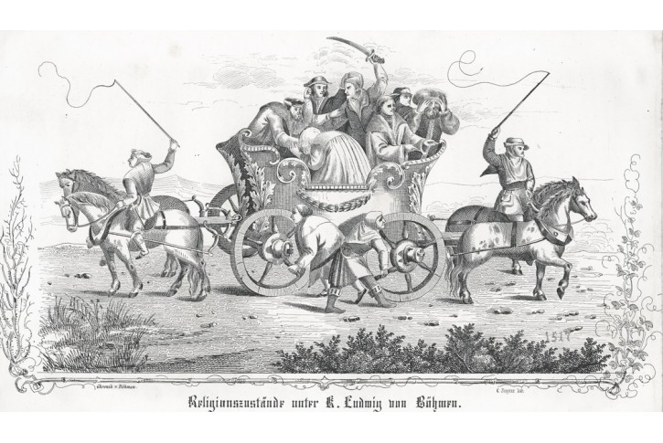 N&aacute;božensk&eacute; poměry Čechy, litografie, 1852