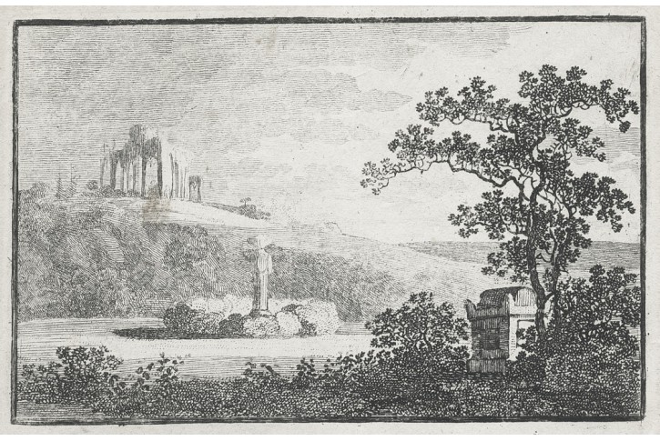 Romantick&aacute; krajina se zř&iacute;ceninou, lept , (1800)