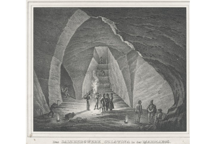 Solotvyno Ukrajina  soln&yacute; důl, litografie, (1830)