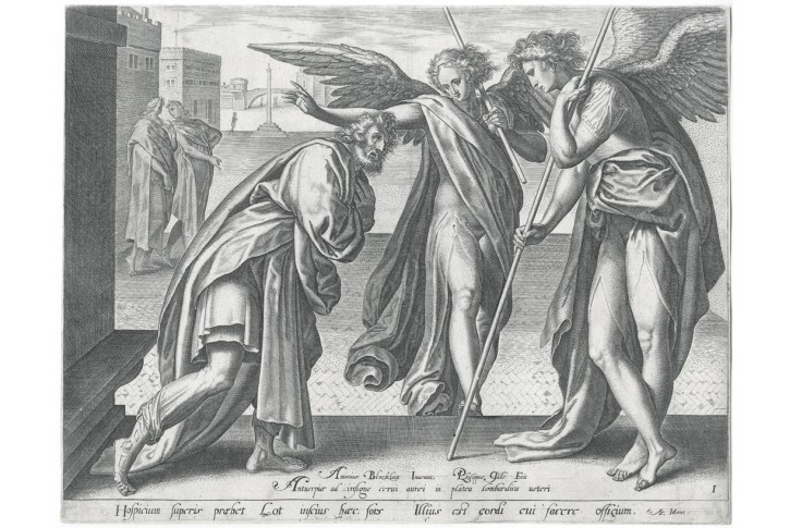 Lot u bran Sodomy, Galle, mědiryt, 1572