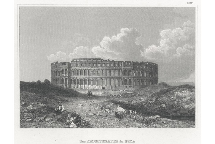 Pula - Pola Chorvatsko, Meyer, oceloryt, 1850