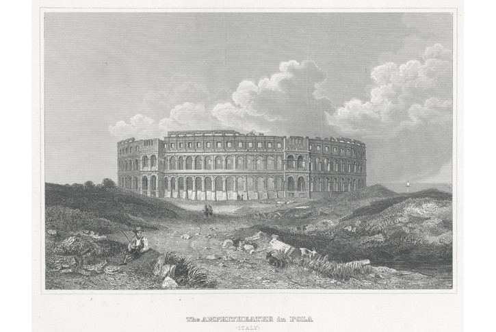 Pula - Pola Chorvatsko, Meyer, oceloryt, 1850