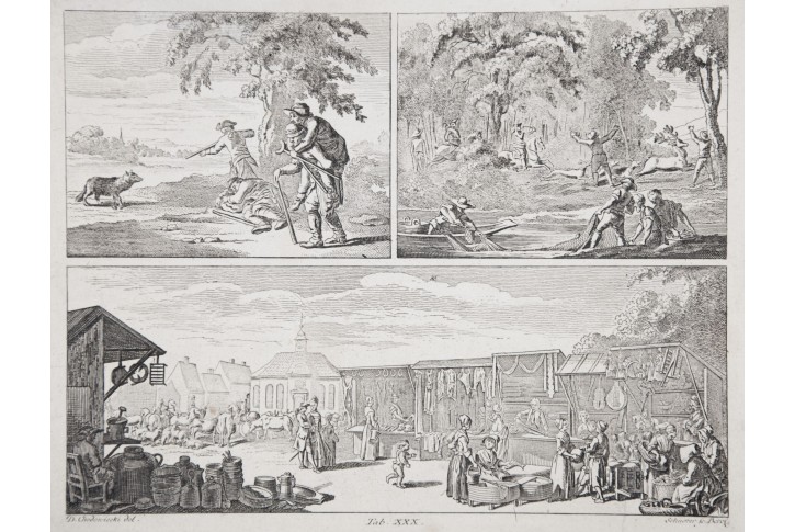 Trhovci Lov,Chodowiecki, mědiryt, 1784