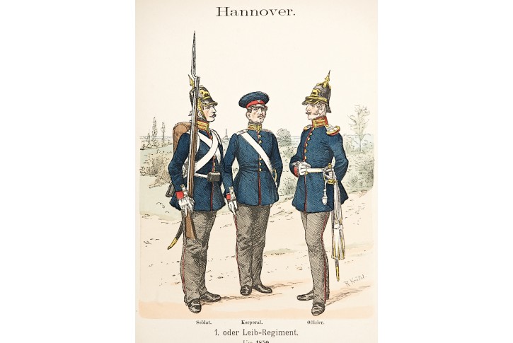 Hannover 1850, vojáci, Knötel  litografie, 1890