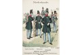 Holandsko 1846, vojáci, Knötel , kolor. litografie, 1890