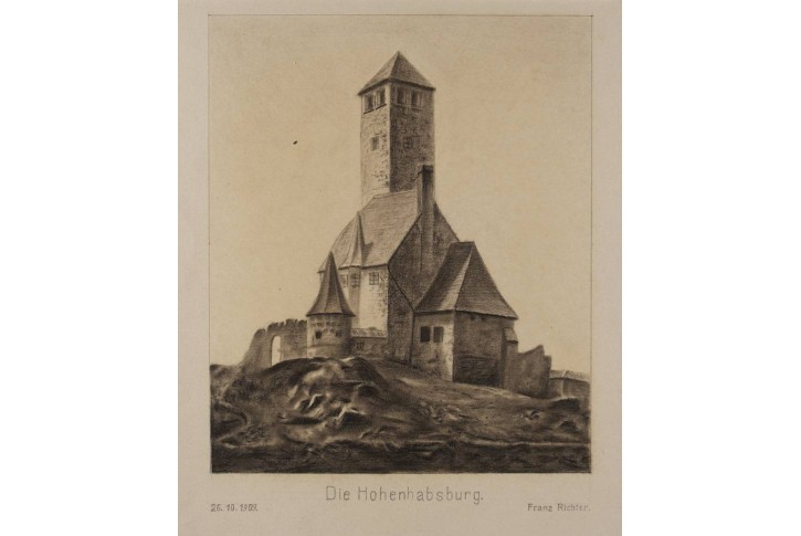 Liberecká Výšina ( Hohenhabsburg ), kresba , 1909
