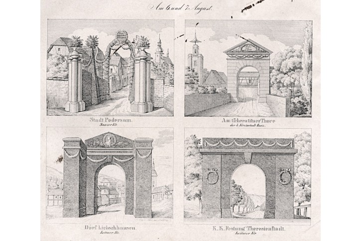 Podbořany,Terezín Glasser, litografie, 1836