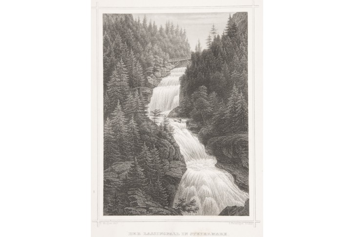 Lassingfall in Steyer,  Ruthner, oceloryt (1860)