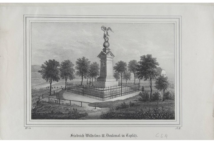 Teplice pomník Viléma III., litografie 1850