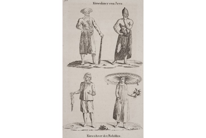 Jáva Moluky kroj, mědiryt, (1800)