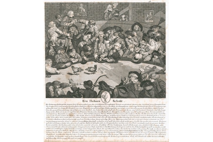 Kohoutí zápasy,Hogart - Böhme, litografie, 1836