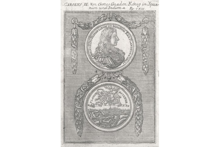 Carlos II., Mallet, mědiryt, 1719