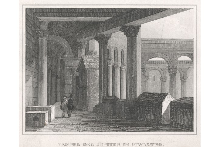 Split Jupiterův chrám, Schmidl, oceloryt, 1842