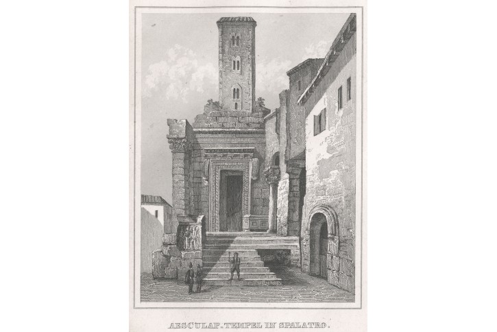 Split Eskulapův chrám, Schmidl, oceloryt, 1842