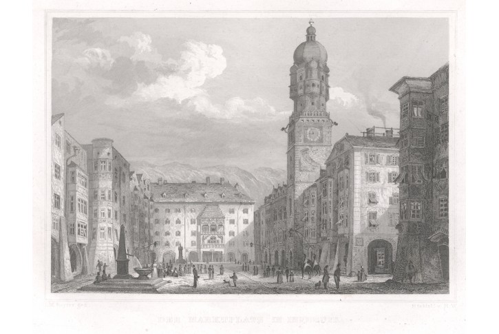 Innsbruck Marktplatz , Lange, oceloryt, 1840