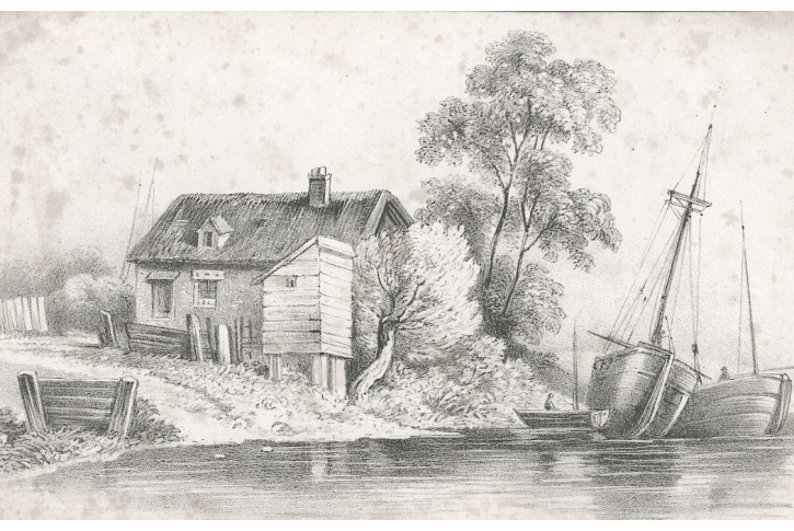 Dum s přístavem, litografie, (1860)